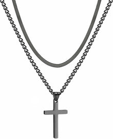 Kreuz Kette Edelstahl Silber Gold Schwarz Layered Anhänger Herren