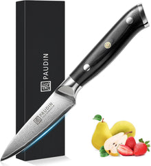 Damastmesser 9 cm VG10 Klinge schwarzer G10 Griff