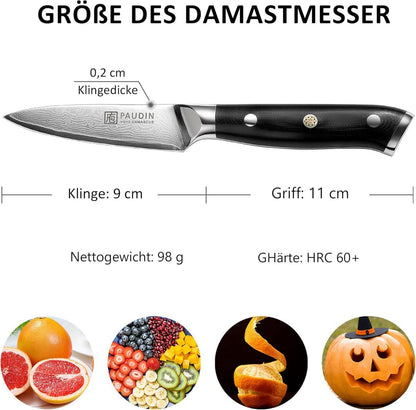 Damastmesser 9 cm VG10 Klinge schwarzer G10 Griff