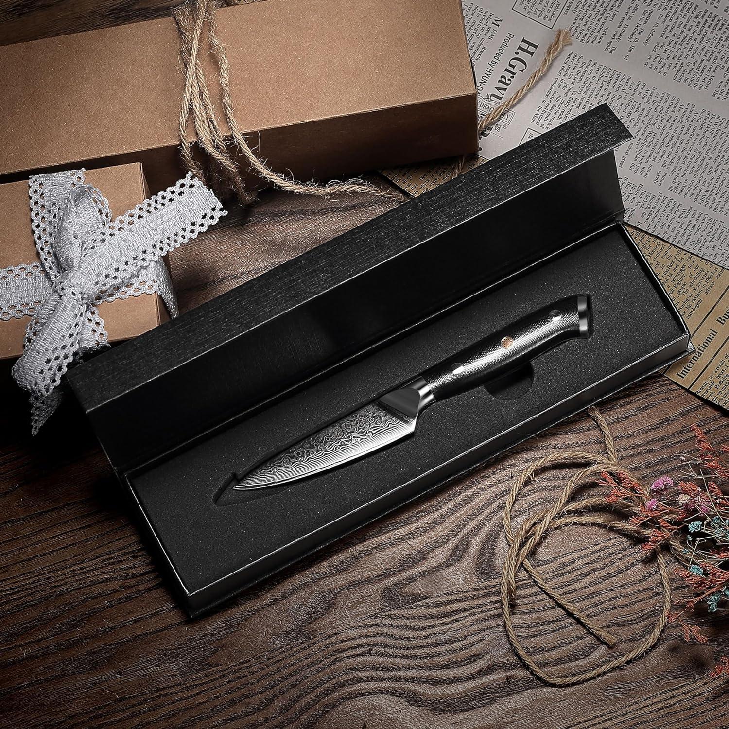 PAUDIN 9 cm Damastmesser VG10 Japanisch Gemüsemesser Schwarz G10