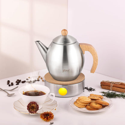 Edelstahl Teekanne 1200ml mit Stövchen & Sieb