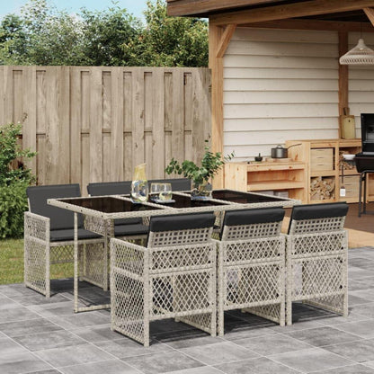 Garten Essgruppe 7-TLG. Poly Rattan Hellgrau mit Kissen