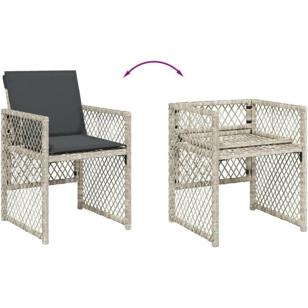 Garten Essgruppe 7-TLG. Poly Rattan Hellgrau mit Kissen