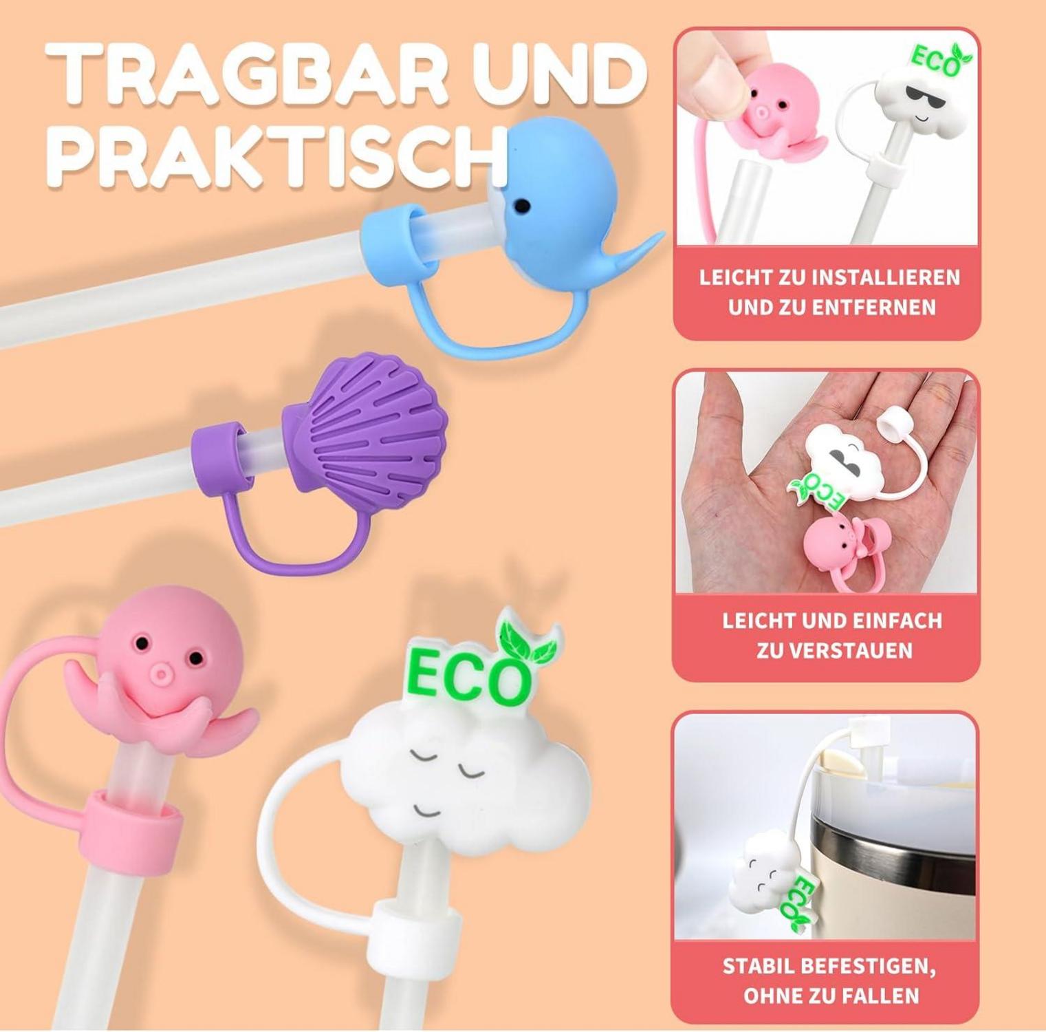 6er Set Silikon Strohhalm Abdeckung für Stanley Cup 9-10 mm Marine Zubehör