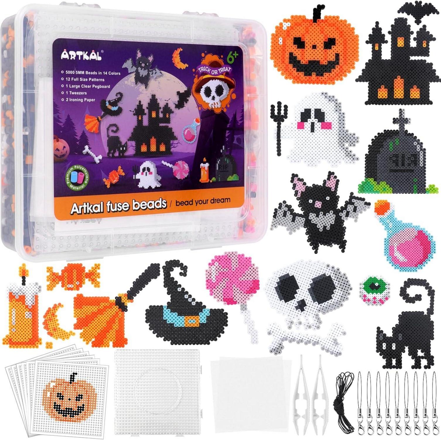 Bügelperlen Halloween Set 5000 Stück, 5mm Steckperlen, Steckplatte, 16