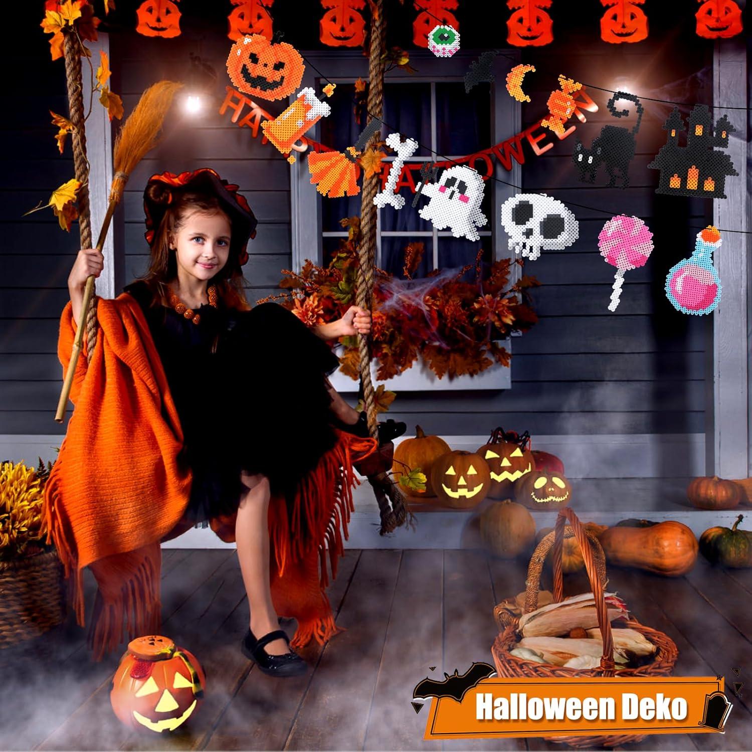 Homgaty 5000 Bügelperlen Halloween Set 5mm Steckperlen Steckplatte 16 Muster Bügelpapier Anhänger Zubehör Kinder