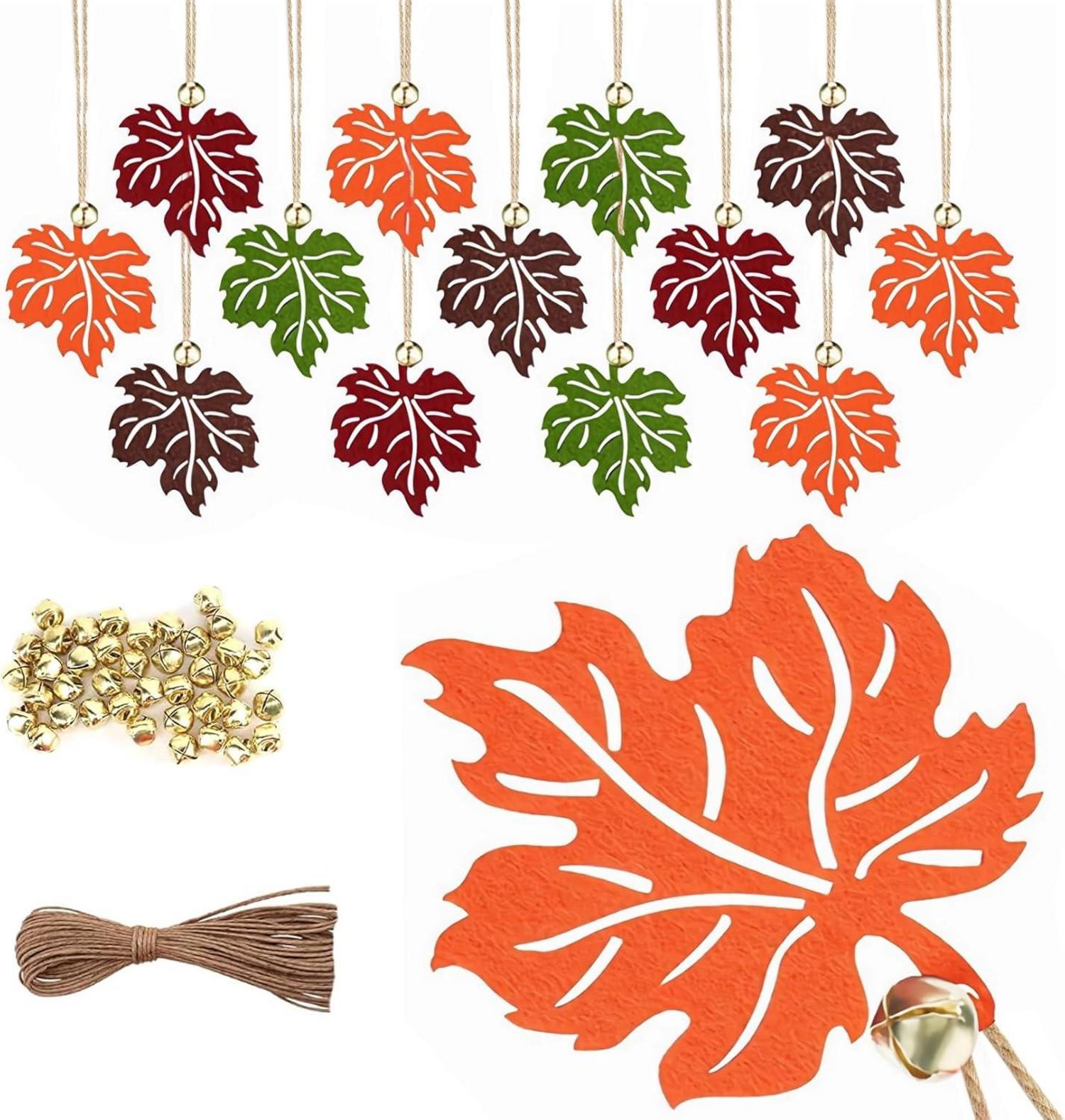 Herbstdeko Ahornblatt mit Glocke zum Aufhängen, Filz Blätter, Innen