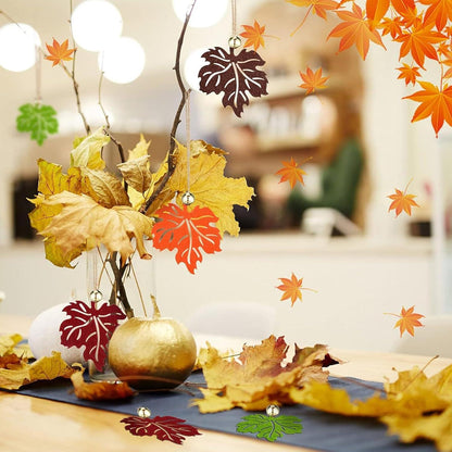 16Stk Herbstdeko Ahornblatt mit Glocke für Fenster Tür - Filz Blätter Deko Innen Draußen