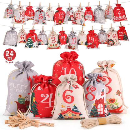 Adventskalender zum Befüllen DIY Set mit 24 Stoffbeutel Holzklammern