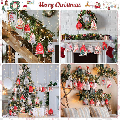 Adventskalender zum Befüllen 2024, DIY 24er Stoffbeutel Set, Festliche Weihnachtsdeko