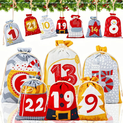 SINSOM Adventskalender zum Befüllen 24 Stoffbeutel Kinderrot