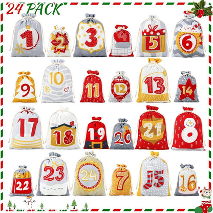 SINSOM Adventskalender zum Befüllen 24 Stoffbeutel Kinderrot