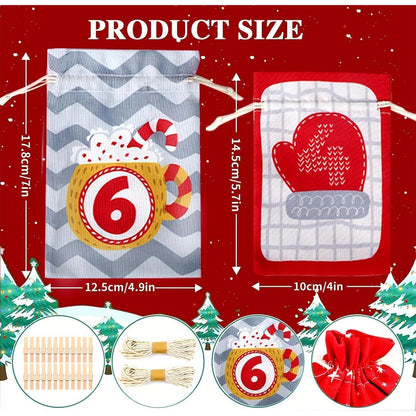 SINSOM Adventskalender zum Befüllen 24 Stoffbeutel Kinderrot