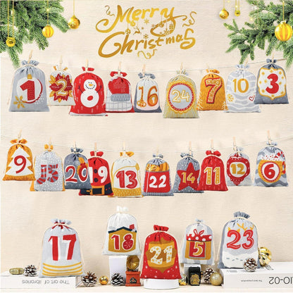 SINSOM Adventskalender zum Befüllen 24 Stoffbeutel Kinderrot