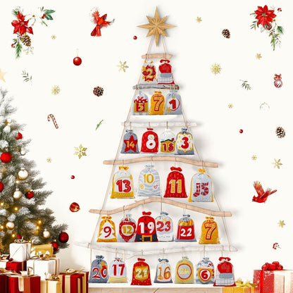 SINSOM Adventskalender zum Befüllen 24 Stoffbeutel Kinderrot