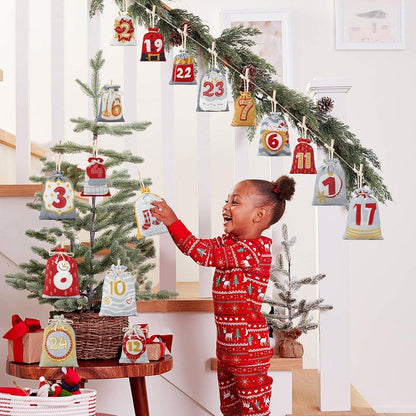 SINSOM Adventskalender zum Befüllen 24 Stoffbeutel Kinderrot