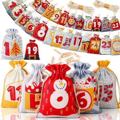 SINSOM Adventskalender zum Befüllen 24 Stoffbeutel Kinderrot