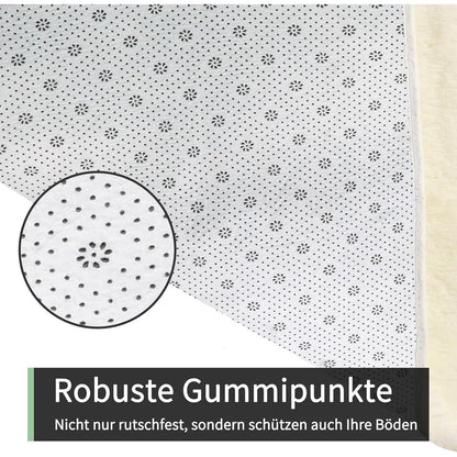 Hochflor Teppich Creme 275x370 – Flauschiger Wohnzimmerteppich Anti-Rutsch