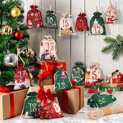Adventskalender zum Befüllen 2024, 24 Stoffbeutel