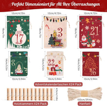 Adventskalender zum Befüllen 2024, 24 Stoffbeutel