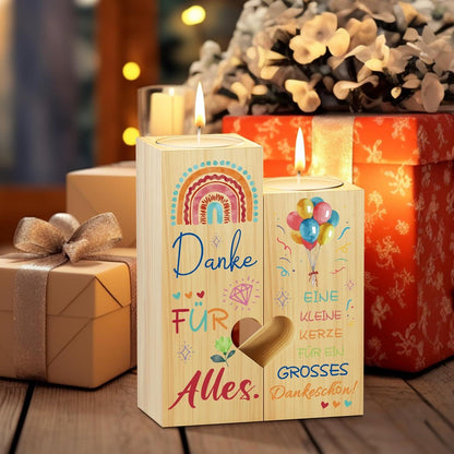 Dankeschön Geschenk Kerzenständer Herzform Holz Teelichthalter Set