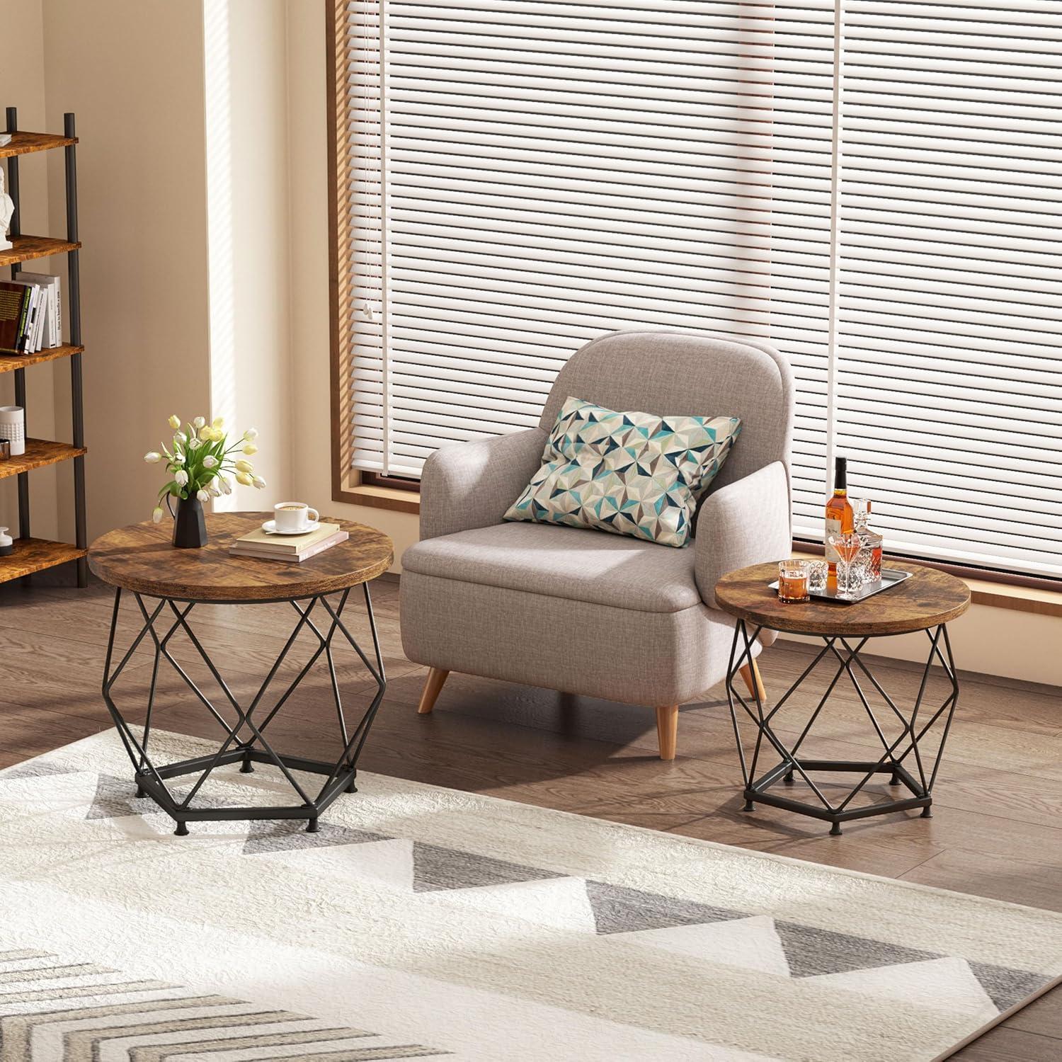 Runde Couchtische 2er Set Holz Schwarz Stabil Einfach Montieren