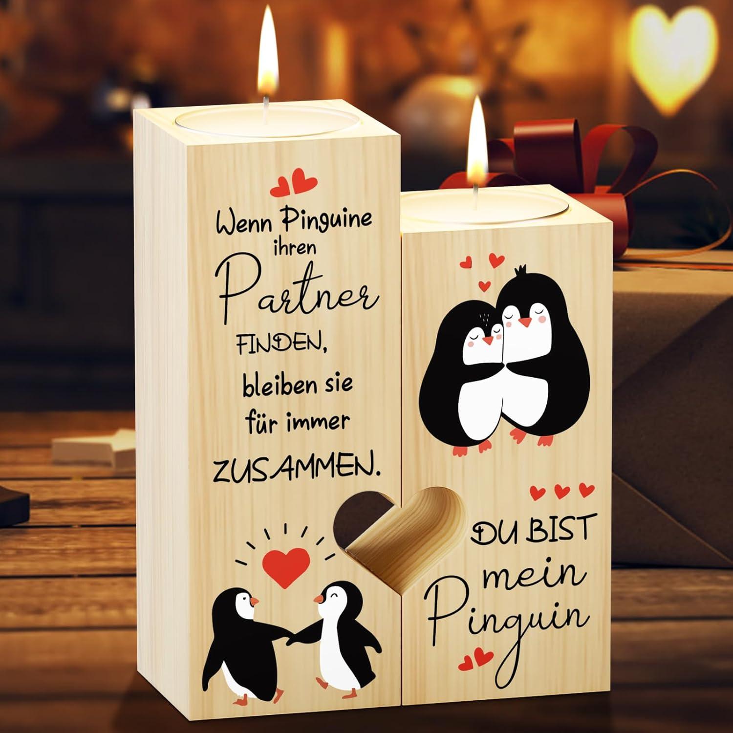 Valentinstag Geschenk Kerzenständer Pinguin Partner Hochzeitstag