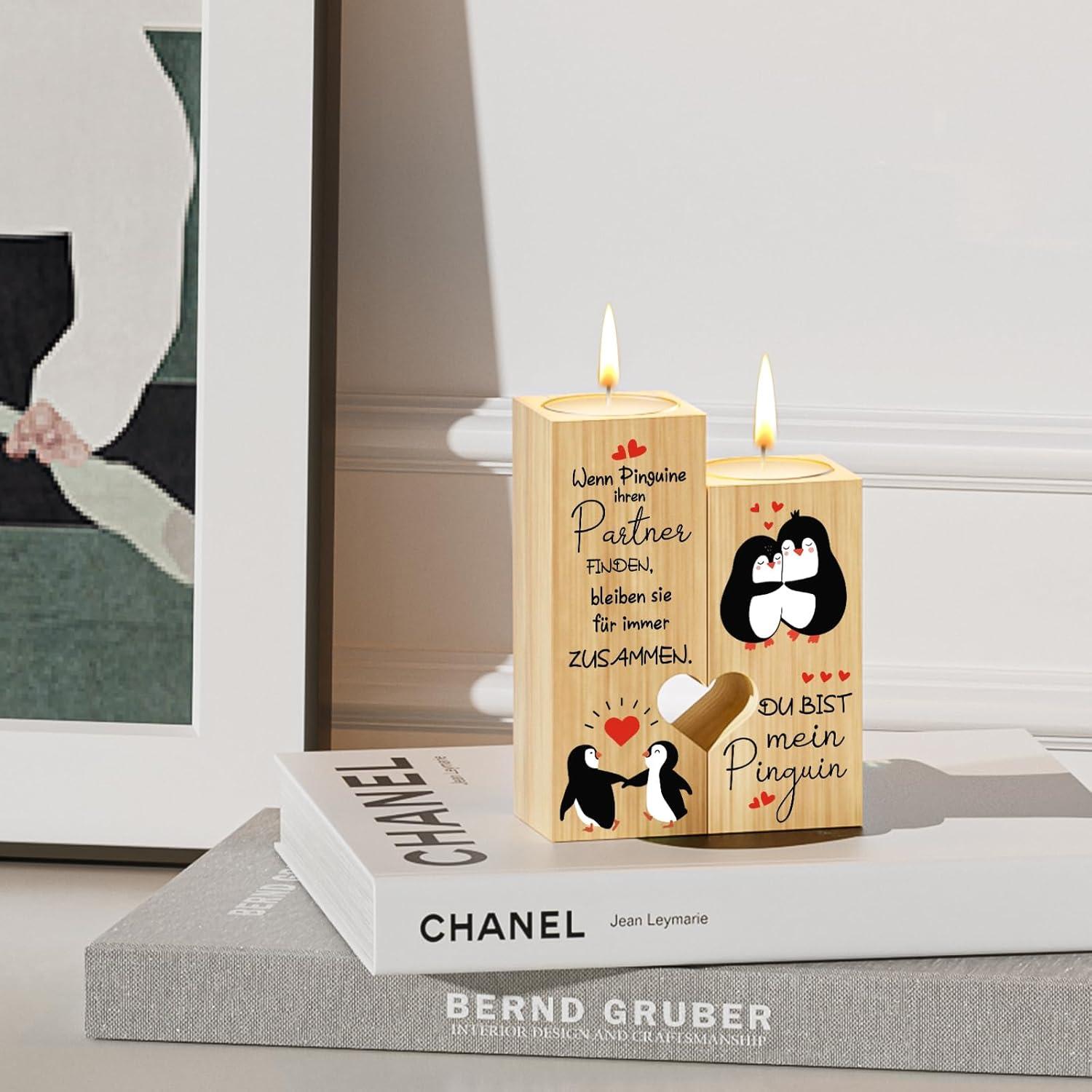 Blumuze Pinguin Kerzenständer Valentinstag Jahrestag Geschenk