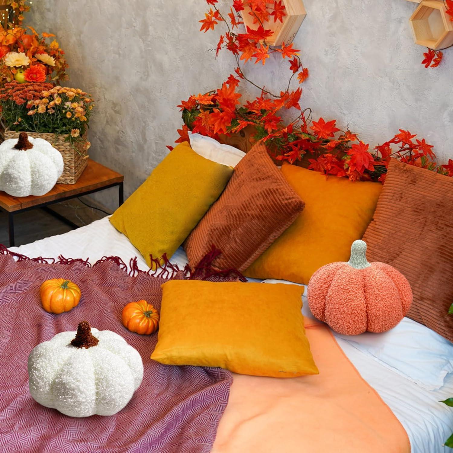 Kürbis Kissen 20cm Halloween Herbst Deko Weiß Plüsch Sofakissen