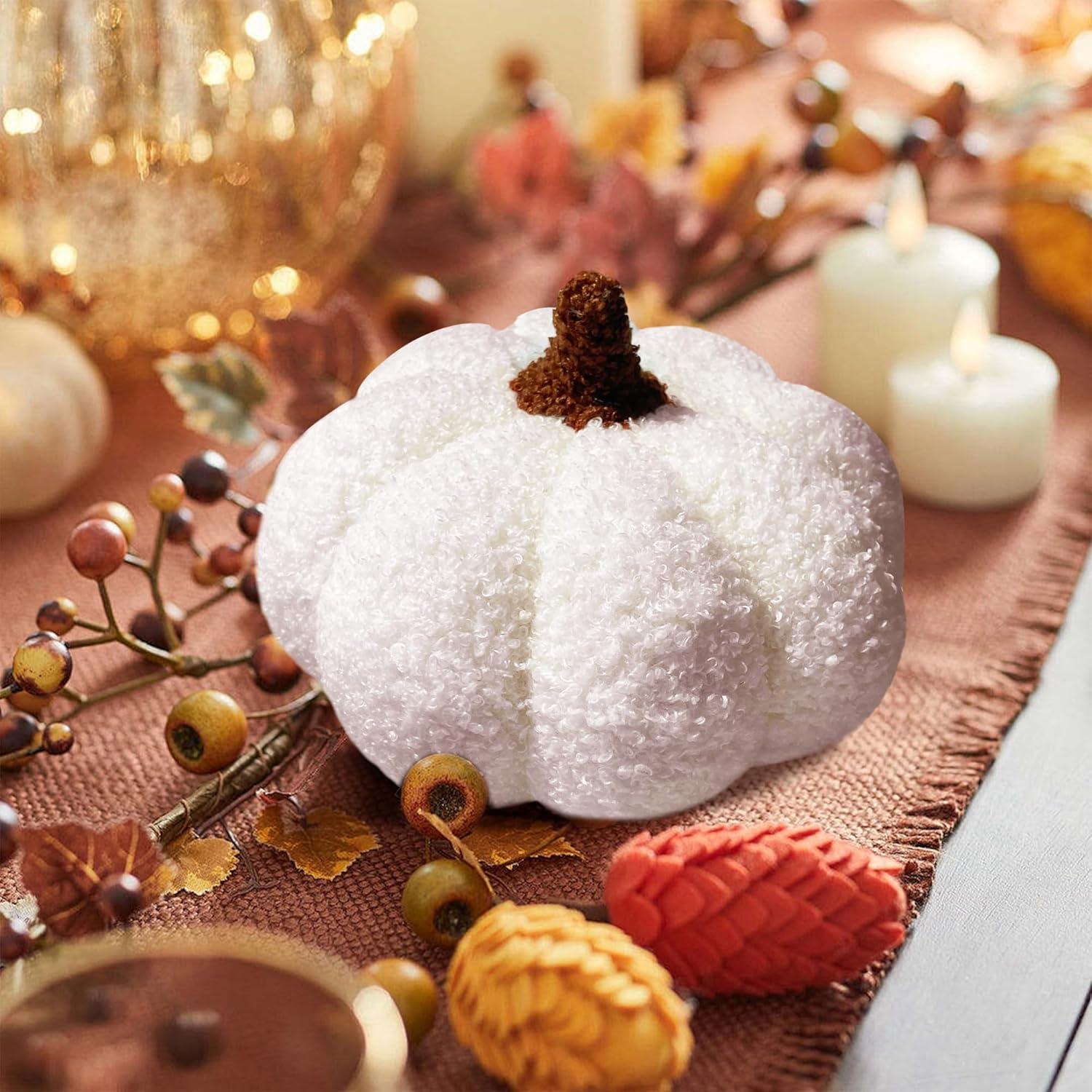 Kürbis Kissen 20cm Halloween Herbst Deko Weiß Plüsch Sofakissen