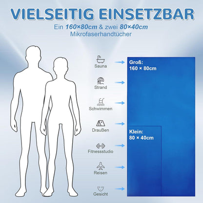 Mikrofaser Strandtuch Set 3-teilig schnelltrocknend 160×80cm & 2× 80×40cm