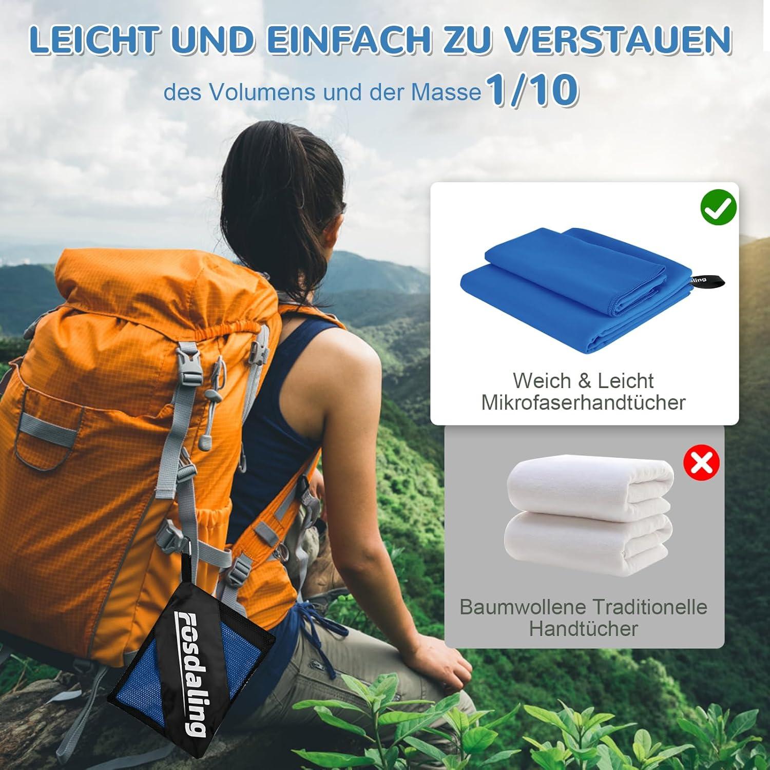 3er Set Mikrofaser Handtuch | Schnelltrocknend Strandtuch Fitness & Sport