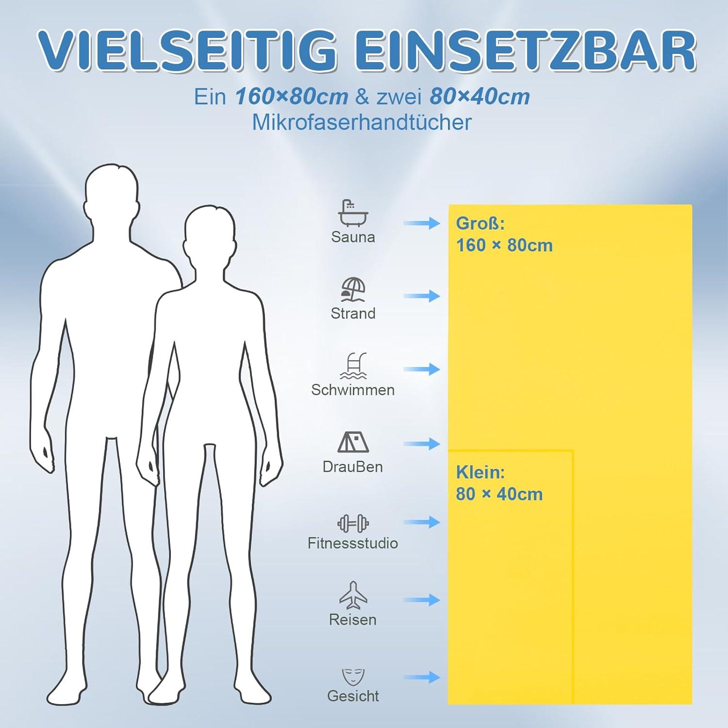 Fosdaling Mikrofaser Handtuch Set, 3er Pack in Gelb