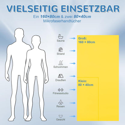 Fosdaling Mikrofaser Handtuch Set, 3er Pack in Gelb