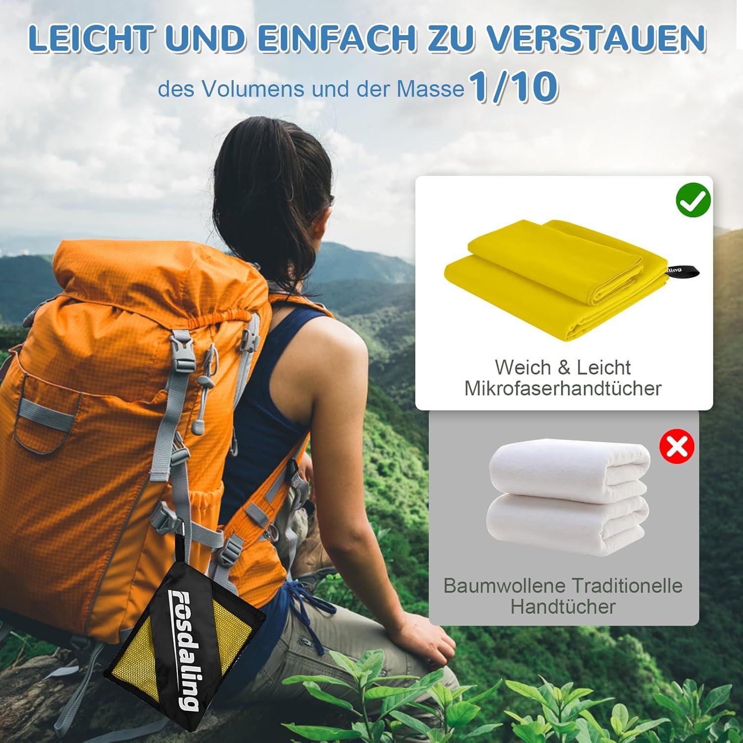 3er Set Mikrofaser Handtuch Schnelltrocknend Gelb 160×80cm 80×40cm