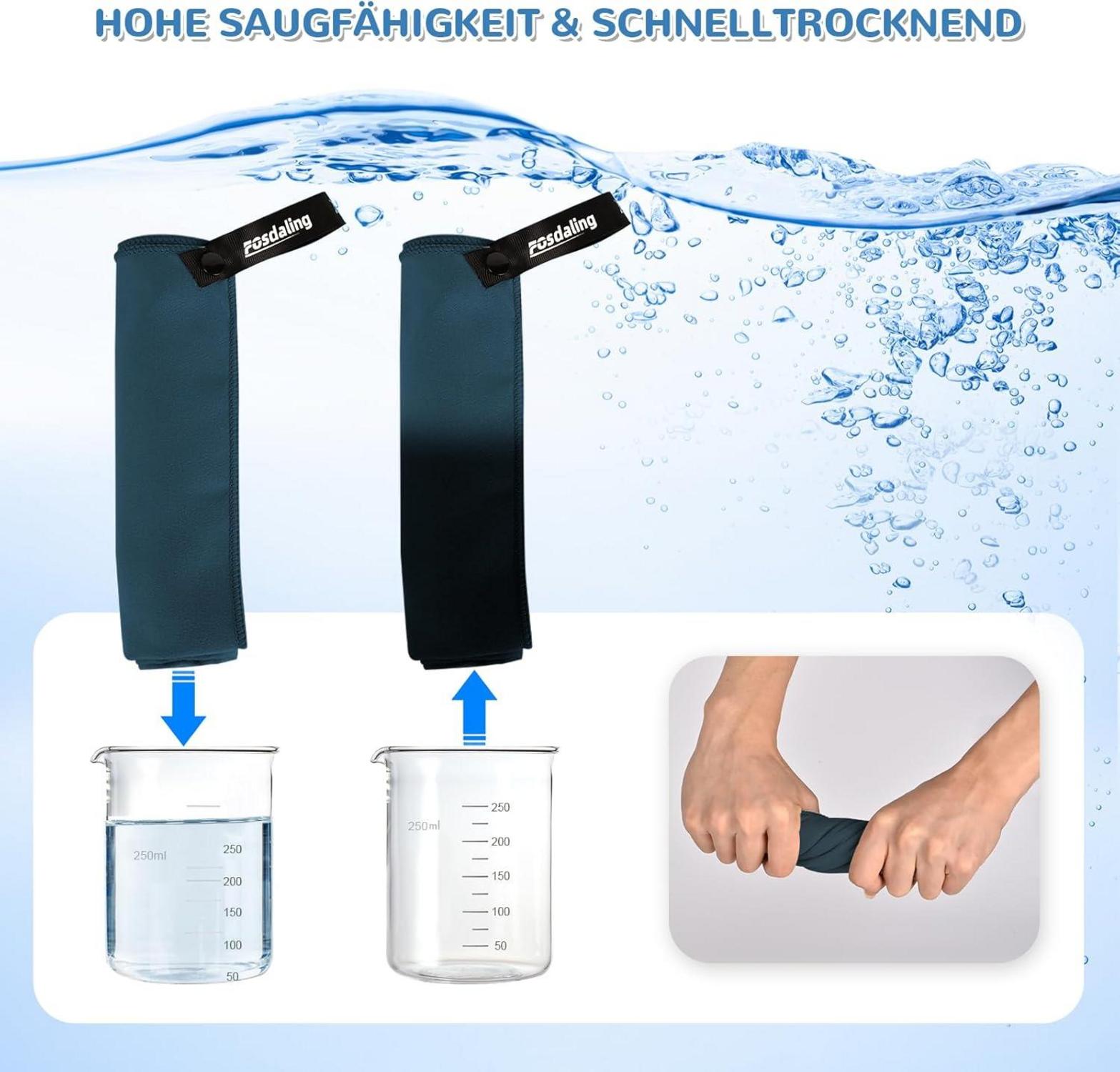 3er Set Mikrofaser Handtuch Schnelltrocknend Fitness Sport Strand Blau