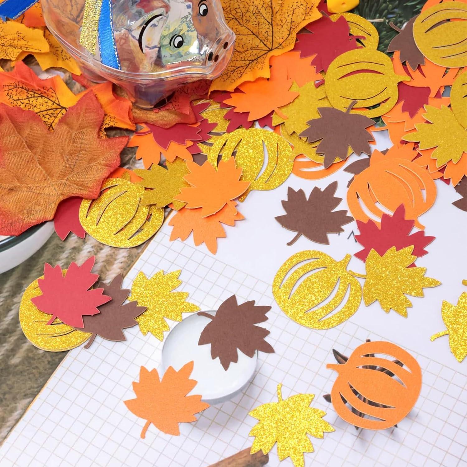 Thanksgiving Deko Kürbisk Ahornblatt Konfetti Orange Herbst Tisch