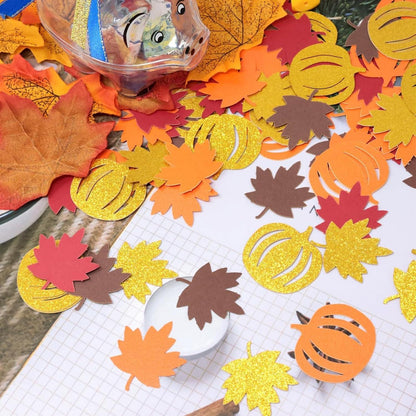 Thanksgiving Deko Kürbisk Ahornblatt Konfetti Orange Herbst Tisch
