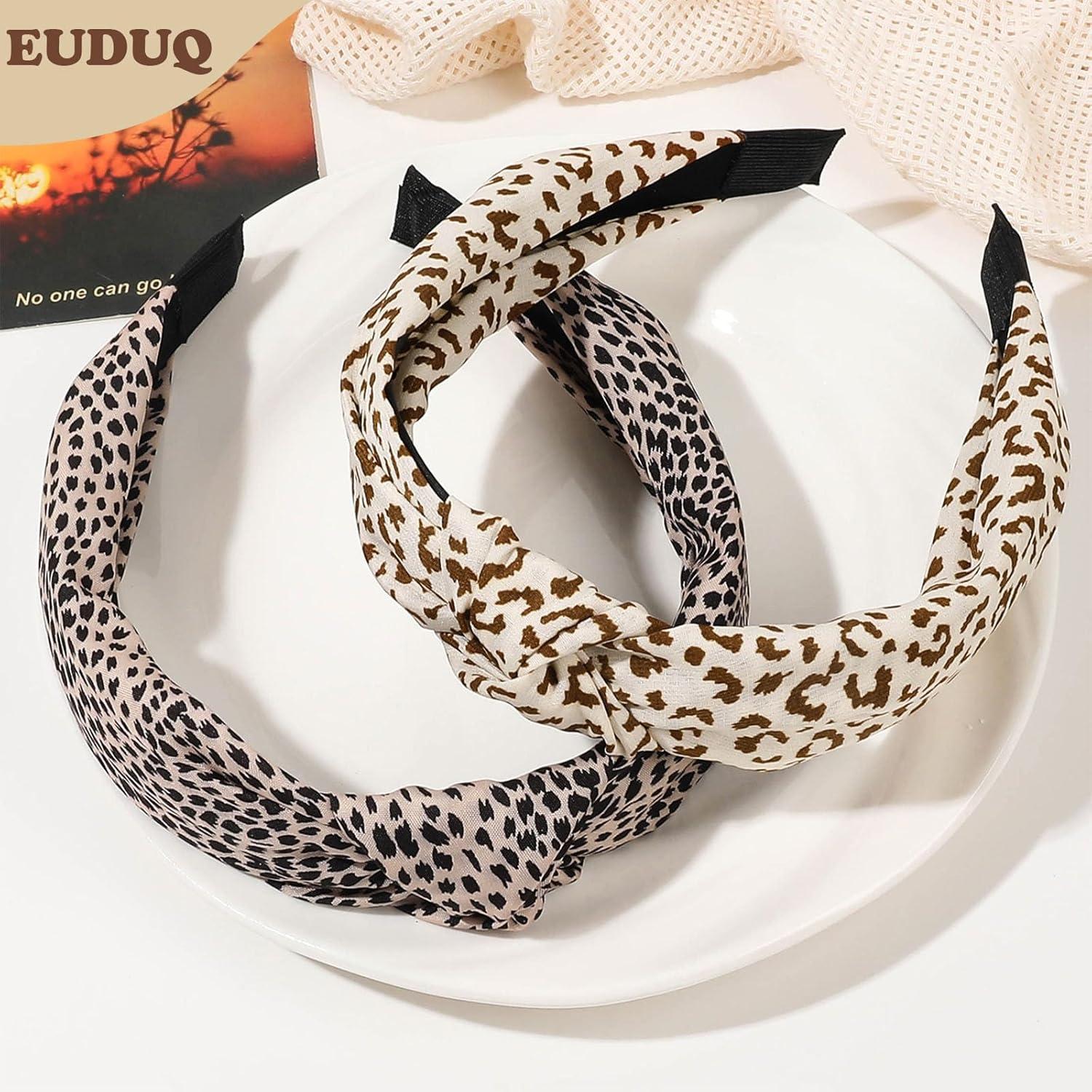 4er Set Damen Stirnbänder Retro Style Haarreifen Leopard Knoten