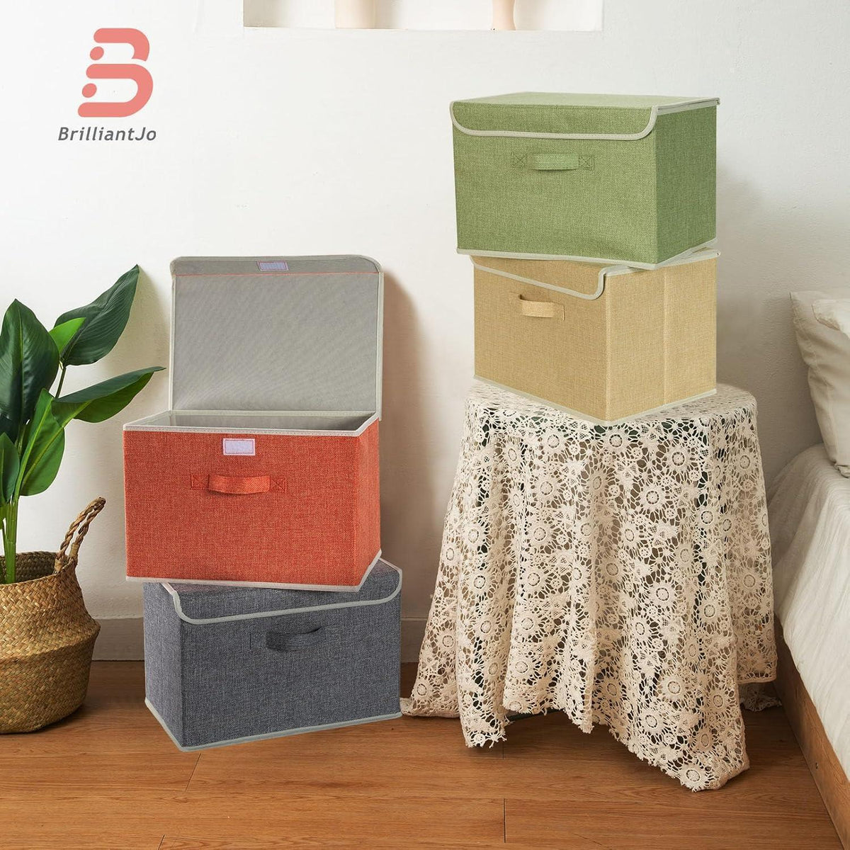 Aufbewahrungsboxen mit Deckel & Griff, 4er-Set, 38x25x25 cm
