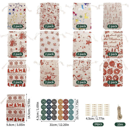 Adventskalender Beutel Weihnachtselemente 24 Stoff Säckchen