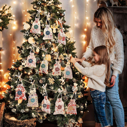 Adventskalender Beutel Weihnachtselemente 24 Stoff Säckchen