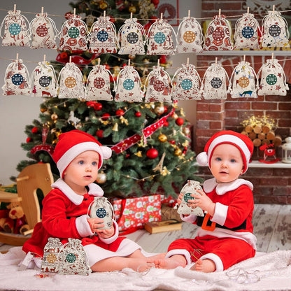 Adventskalender Beutel Weihnachtselemente 24 Stoff Säckchen