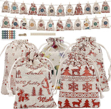 Adventskalender Stoffbeutel Weihnachtliche Motive 24-er Set