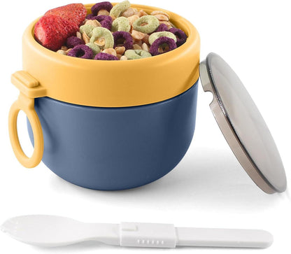 Müslibecher to go Kinder Snackboxen Klapplöffel blau 650ml