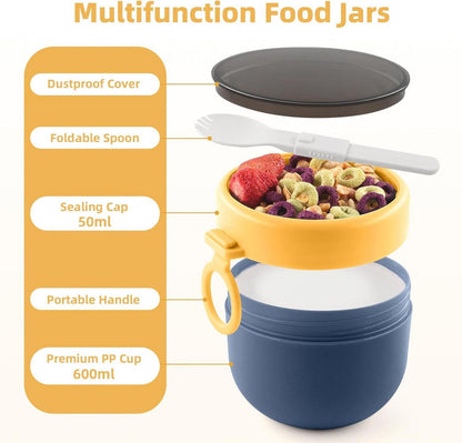 Müslibecher to go Kinder Snackboxen Klapplöffel blau 650ml