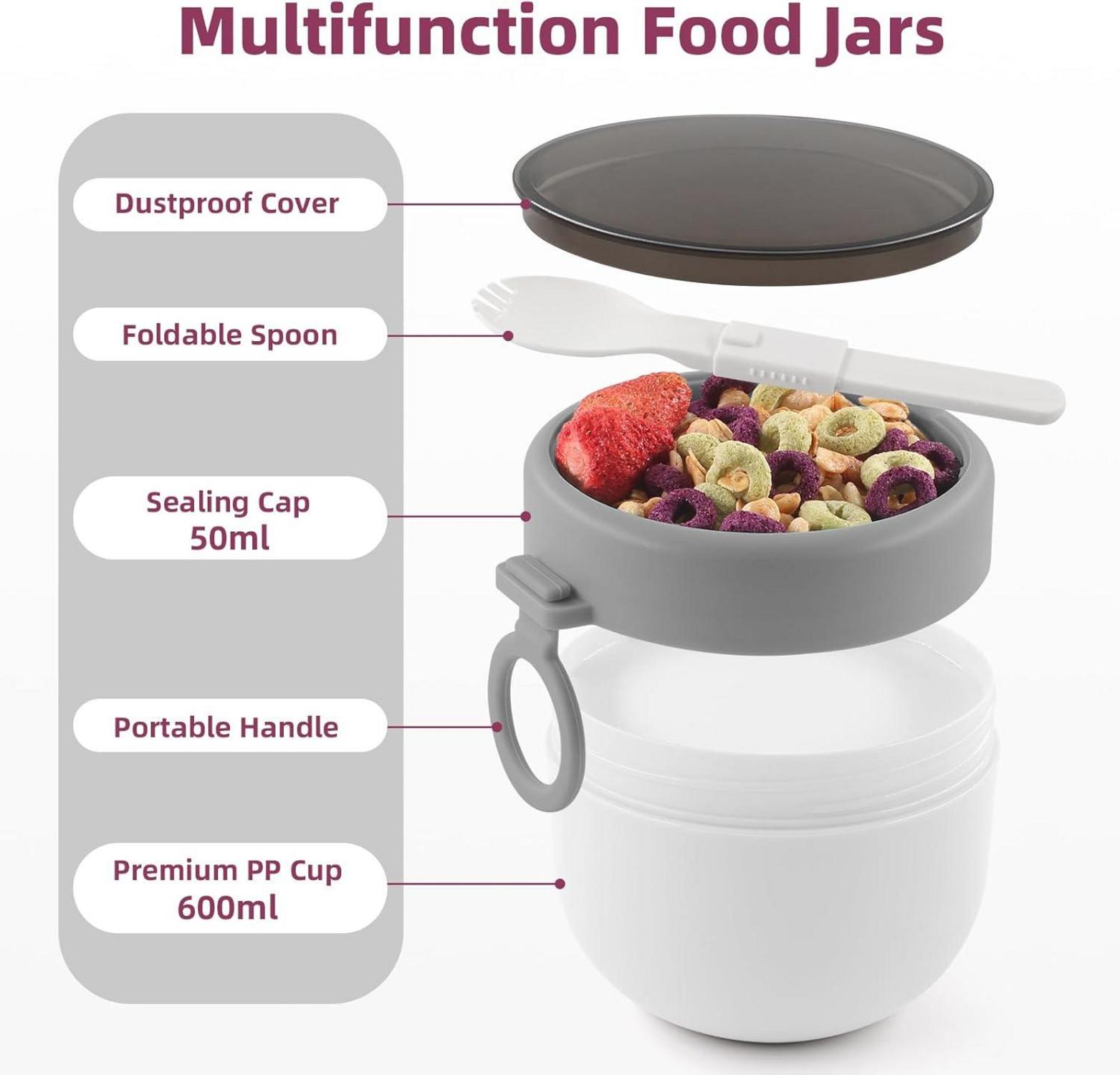 Tragbarer Joghurtbecher to go mit Klapplöffel, leak-proof