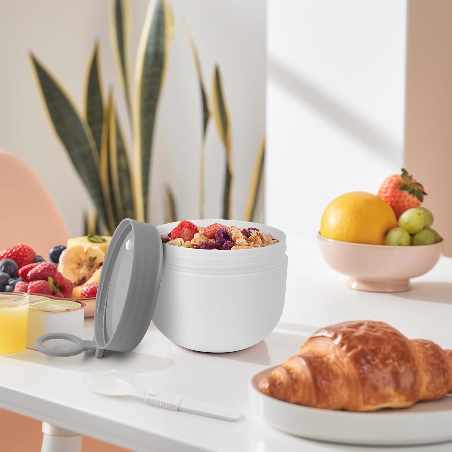 Joghurtbecher to go Kinder Snackboxen Müslibecher Klapplöffel