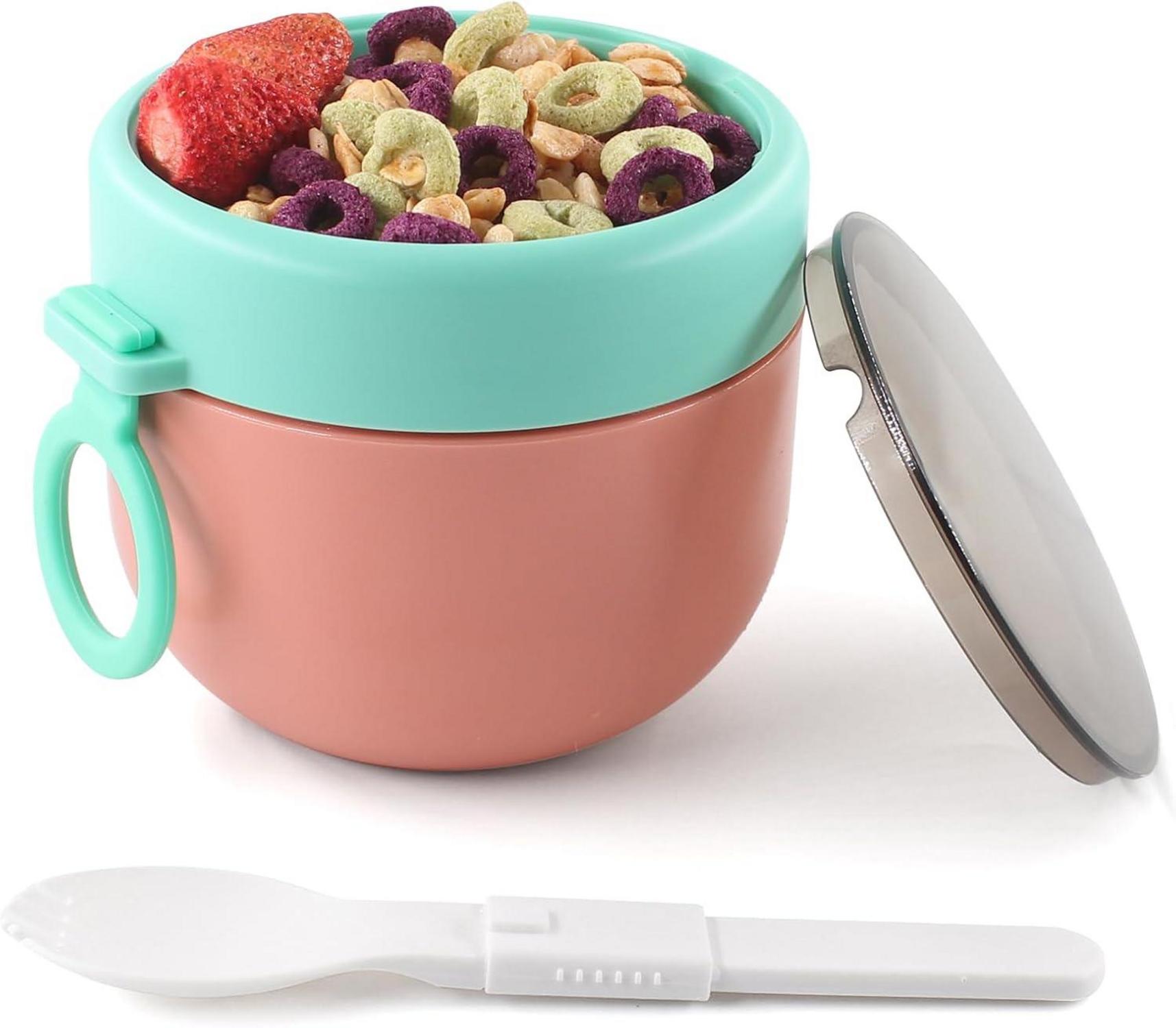 Tragbarer Müslibecher to go mit Klapplöffel, 650ml