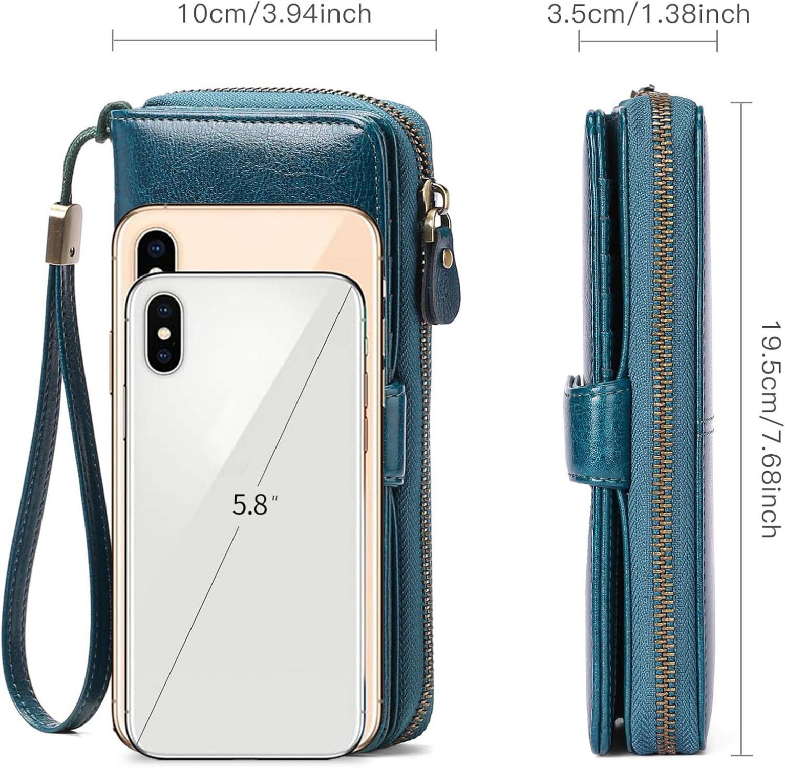Großes Damen RFID-Portemonnaie mit Geschenkbox, 15 Kartenfächer, Münzfach - Pfauenblau